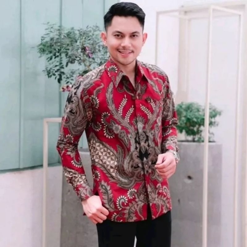 BATIK LENGAN PANJANG PRIA MERAH MARUN