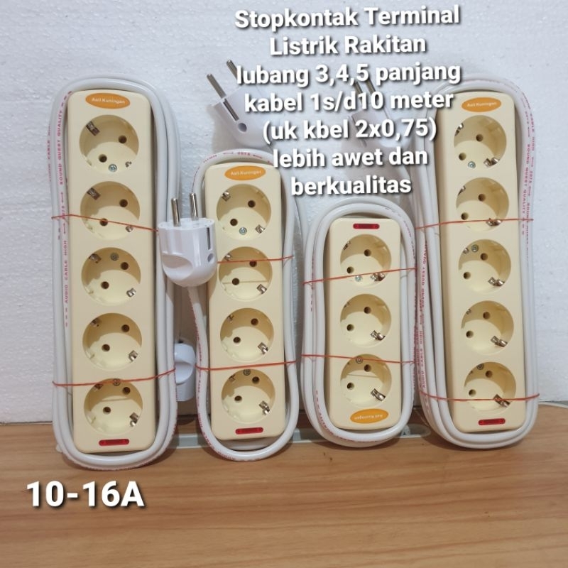 Stopkontak terminal listrik lubang 3,4,5+Kabel 2x0.75 panjang 1s/d 10meter stopkontak asli kuningan 