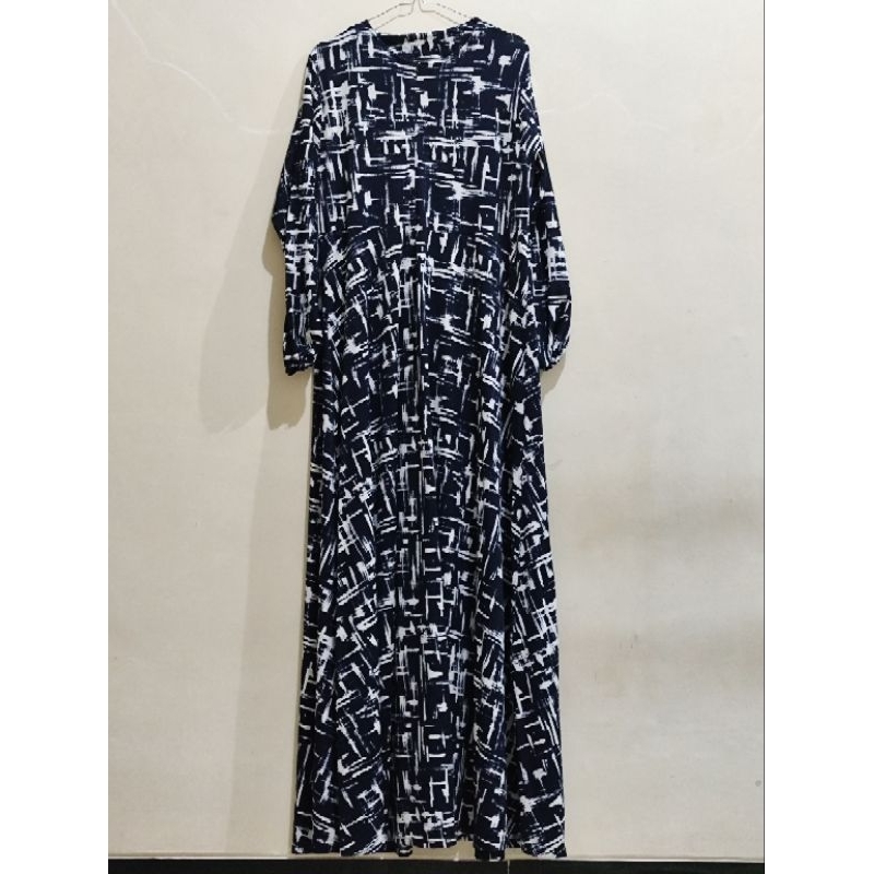 Gamis biru dongker lurik