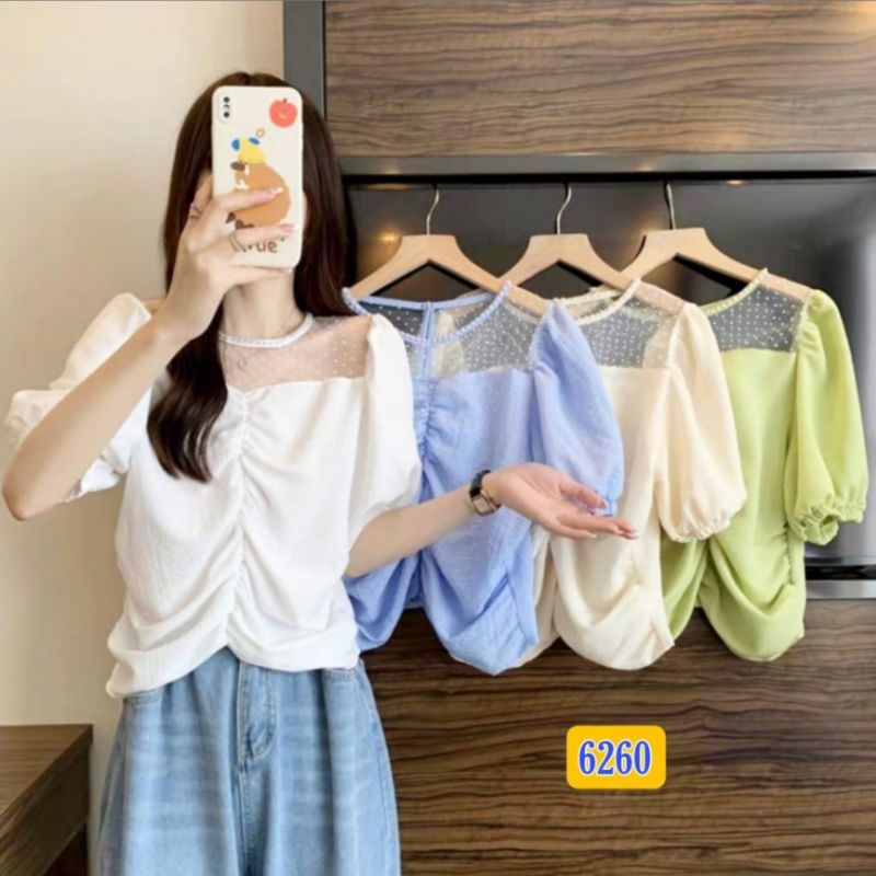 Blouse Pendek Mutiara Import / Baju Lengan Pendek Import / Atasan Korea / Blus Katun Terbaru / Pakai