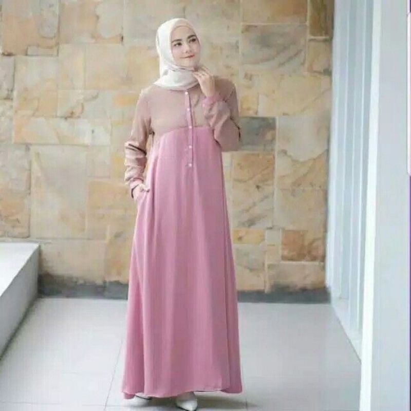 gamis kombinasi polos
