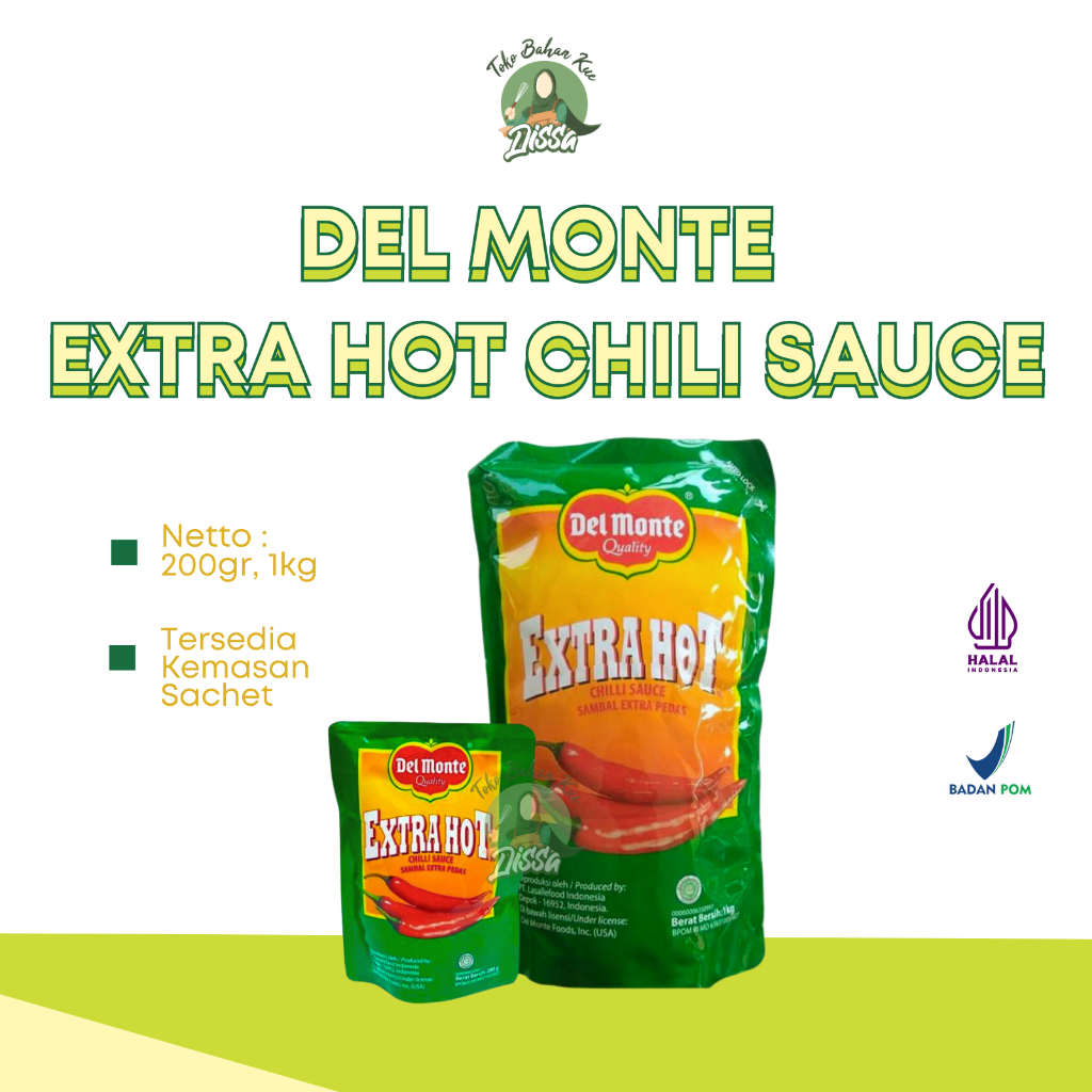

Delmonte Extra Hot Chili Sauce Sachet, 200gr, 1kg | Delmonte Sambal Extra Pedas - Tobaqdissa