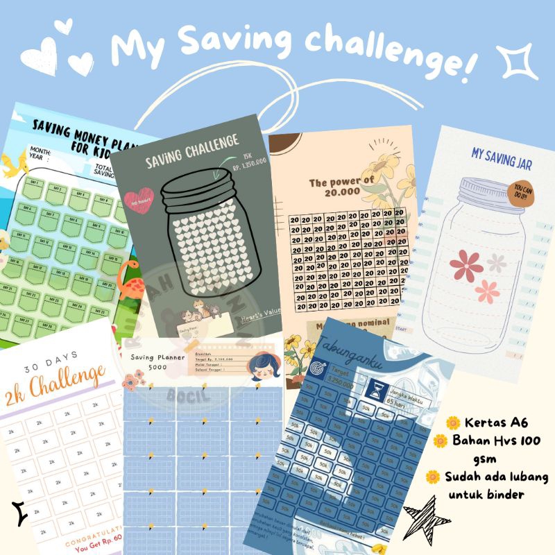 

ISI BINDER (KERTASNYA AJA) SAVING CHALLENGE / KERTAS MENABUNG / MONTHLY PLANNER / SAVING PLANNER / SAVING TRACKER