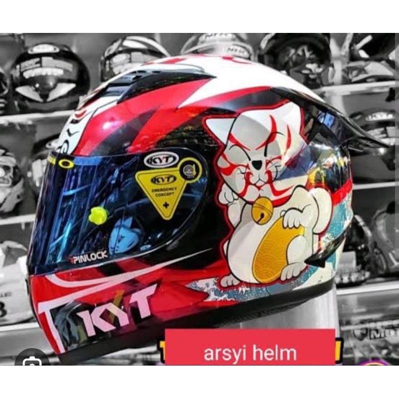 HELM KYT R10 Kabuki white RED paket ganteng