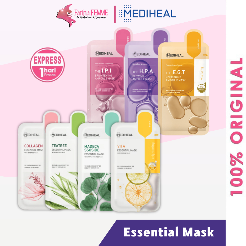 FEMME || MEDIHEAL Essential Sheet Mask - New Packaging Essential Mask - Ampoule Mask - Daily Mask | 