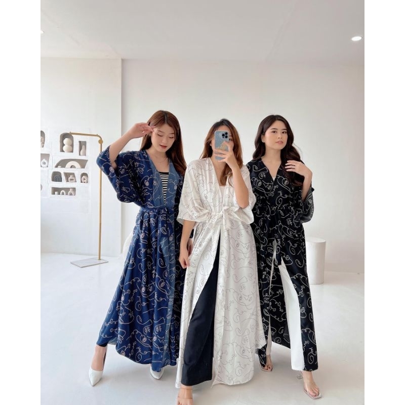 ABLECOUTURE Long Cardigan Motif Silk Premium Oversize 9-399