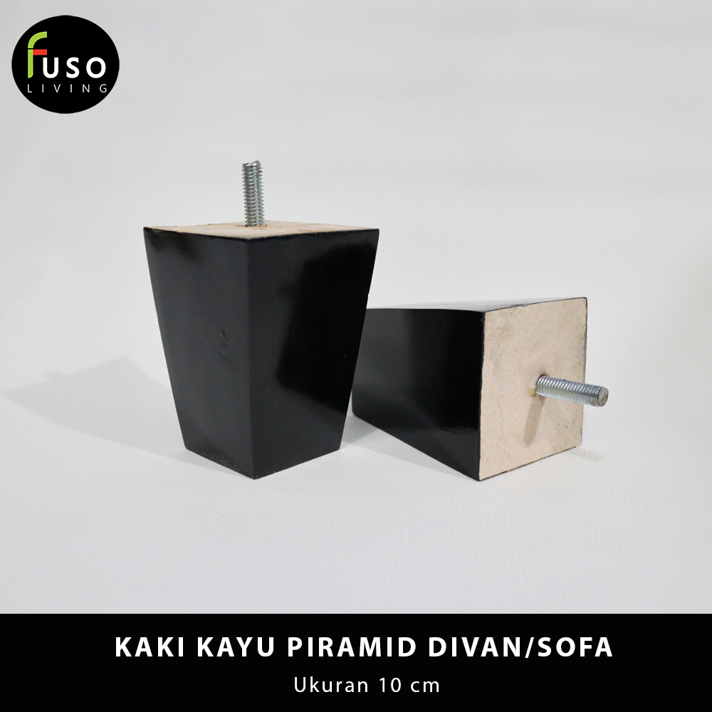 KAKI KAYU PIRAMID DIVAN/SOFA WARNA HITAM BAUT 10 CM