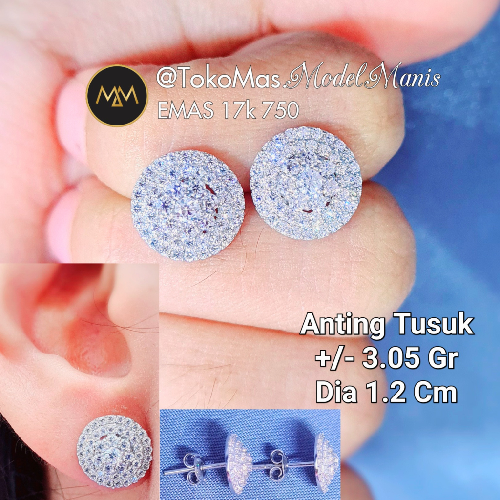 Anting Tusuk Bulat Layer Emas Putih 750 kadar 17k