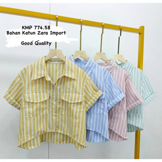 JITO INC - KEMEJA CROP SALUR BAHAN KATUN IMPORT LENGAN PENDEK CUTE SHIRT 774