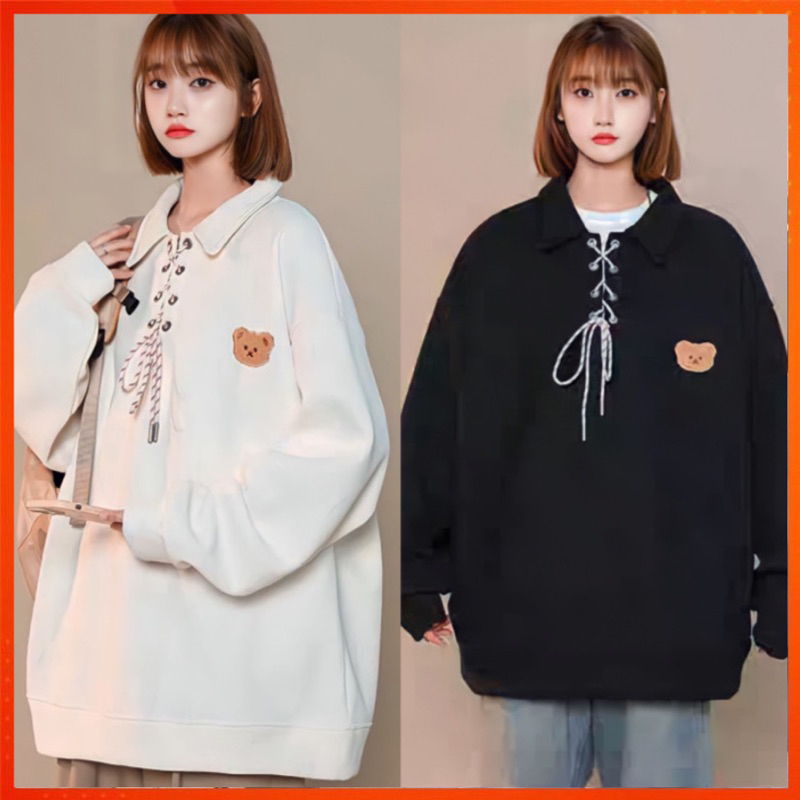 PARIROO SWEATER WANITA OVERSIZE ROPE BEAR COLLAR / SWEATER WANITA OVERSIZE KOREAN STYLE / SWEATER OV