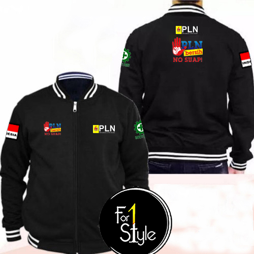 TYPE 08 - Jaket varsity PLN LISTRIK BERSIH NO SUAP tampak depan belakang