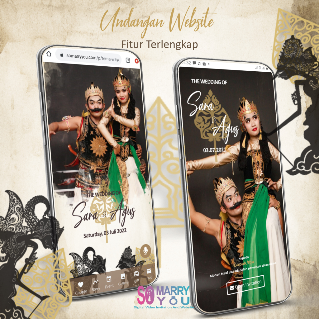 Promo Undangan Digital Website Pernikahan Adat Jawa Wayang Golden Brown Web Invitation Online Modern
