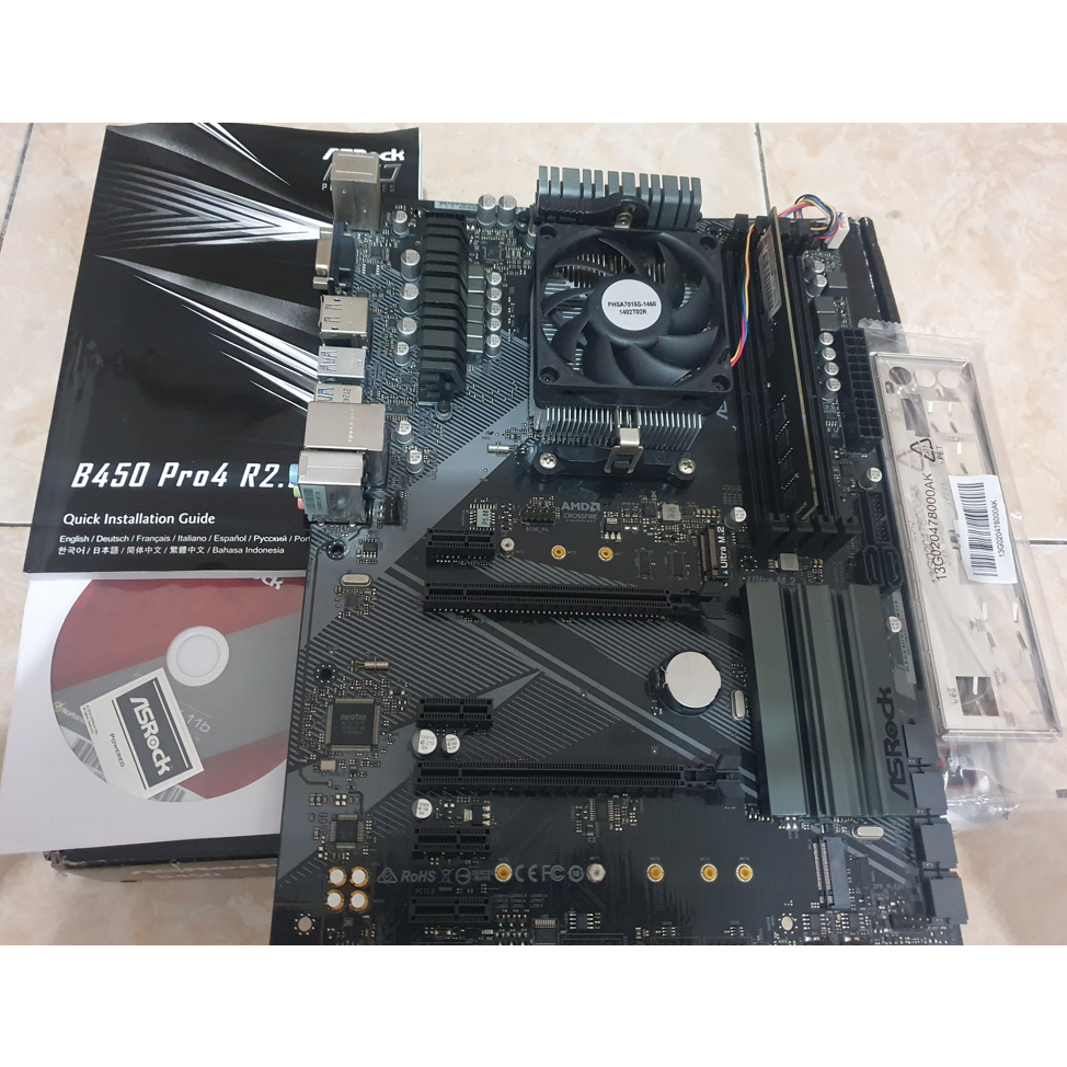 paketan motherboard b450 pro4 r2 processor athlon 3000g ram 4gb amd