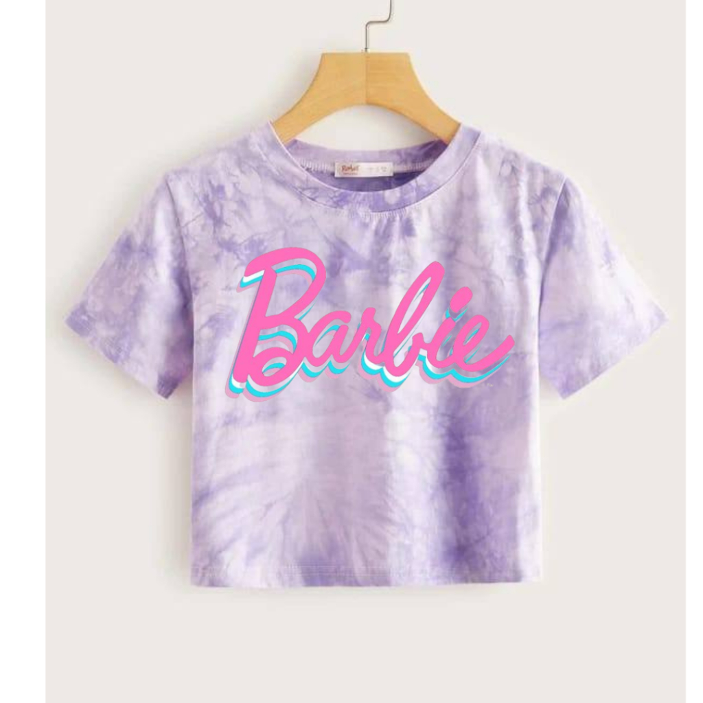 Clothing May - Crop Top Kaos Barbie Tiedie Warna Ungu Purple Dewasa Kekinin T Shirt Tshirt T-Shirt Croptop Berbi Berbie Barbi Bahan Premium Murah Wanita Perempuan Cewek Bahan Cotton Sablon Dtf