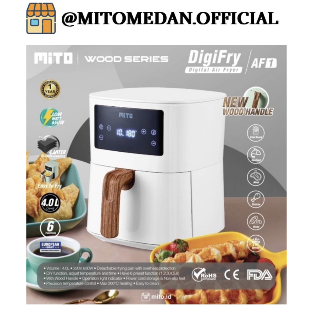 MITO MEDAN - MITO Digital Air Fryer AF1 V2 4L NEW WOOD SERIES
