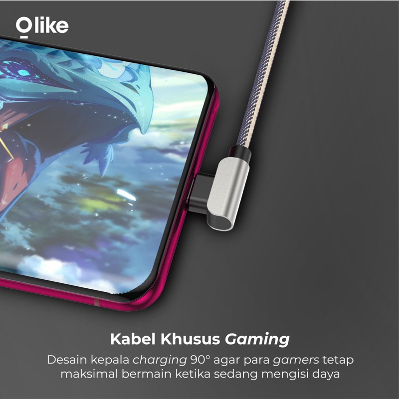 Kabel Data OLIKE G1L G1M G1C  Charger ELBOW L GAMING MICRO USB TYPE-C IPHONE - GARANSI 1 TAHUN