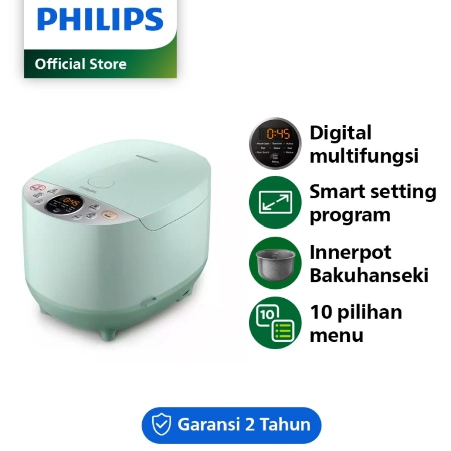 PHILIPS Digital Rice Cooker HD4515/85 1.8L Magic Com Dessert Green Daily Collection Bandung