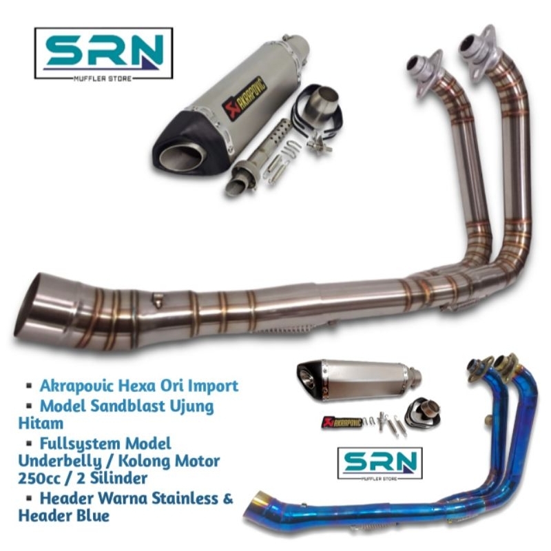KNALPOT AKRAPOVIC HEXA ORI IMPORT HEADER UNDERBELLY NINJA 250 FI NEW OLD KARBU R25 MT25 Z250 CBR250R