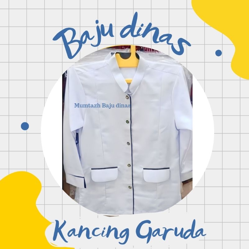 Baju Dinas Wanita Kancing Emas / Baju dinas Wanita / Baju Dinas putih list hitam