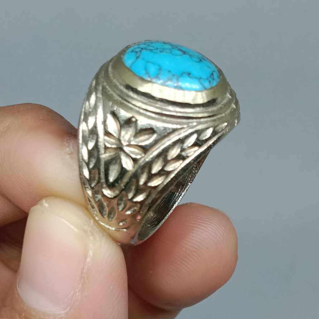 batu cincin pirus biru mini /pirus urat hitam komposite/tidak asli