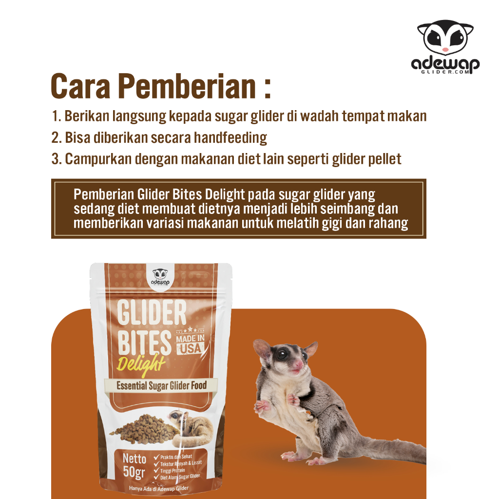 ADEWAP GLIDER Glider Bites Delight Food : Makanan Pellet Protein Hewani Sugar