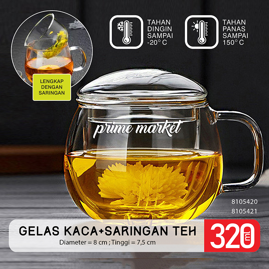 Gelas Kaca Borosilicate Saringan Teh & Rempah Tahan Panas dan Dingin Saringan Teh Herbal Kaca Aesthe