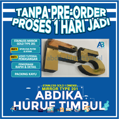 HURUF TIMBUL STAINLESS GOLD NOMER RUMAH DESIGN DEKORASI HIASAN LETTER SIGN