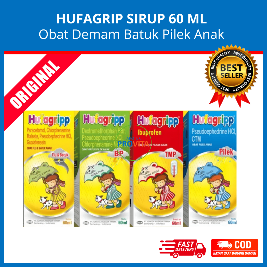 HUFAGRIP PILEK, FLU & BATUK, TMP, BP - Obat Demam Flu Batuk Anak
