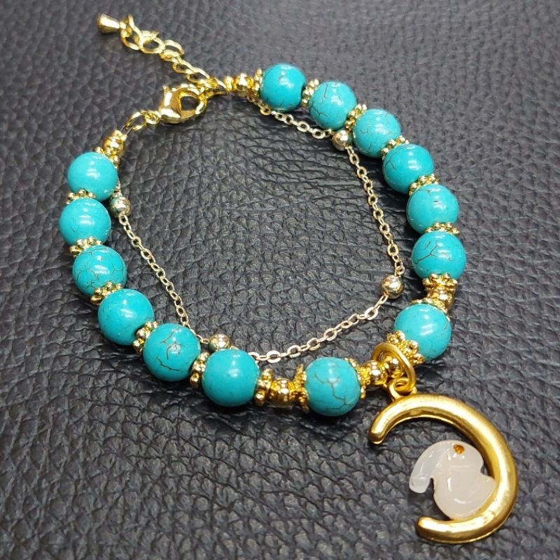 Gelang Wanita Batu Pirus Dengan Manik Manik