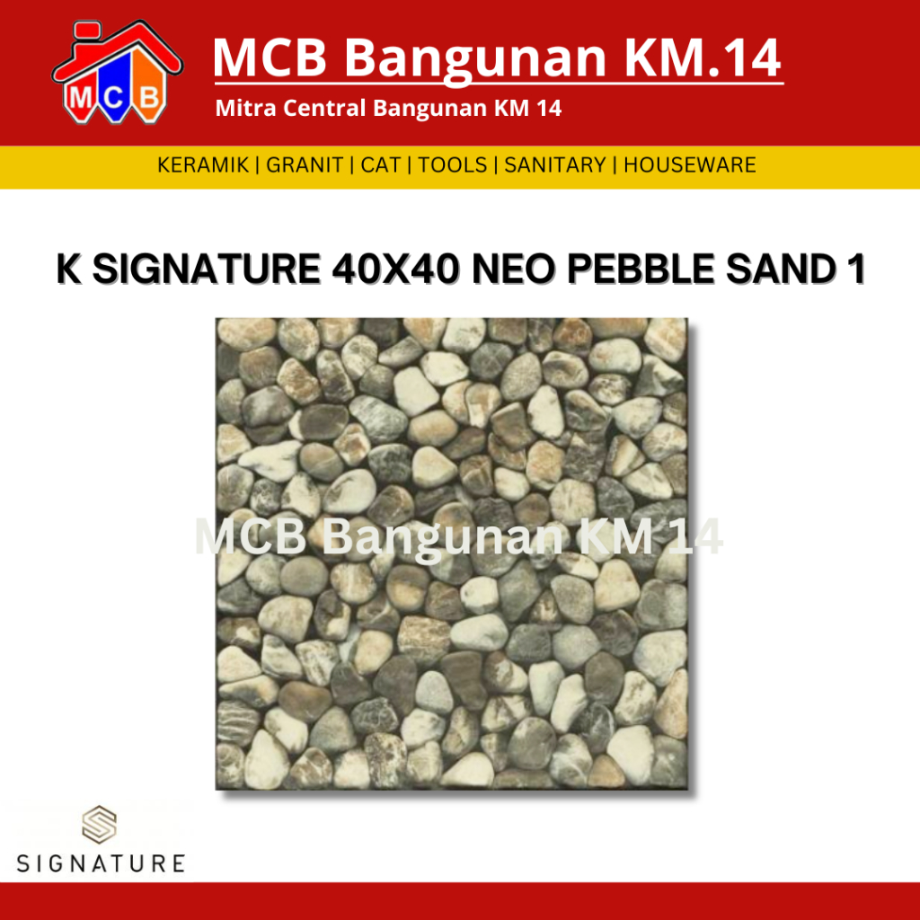 KERAMIK SIGNATURE 40X40 NEO PEBBLE SAND 1 - KERAMIK LANTAI - KERAMIK KASAR - KERAMIK MOTIF BATU - KE