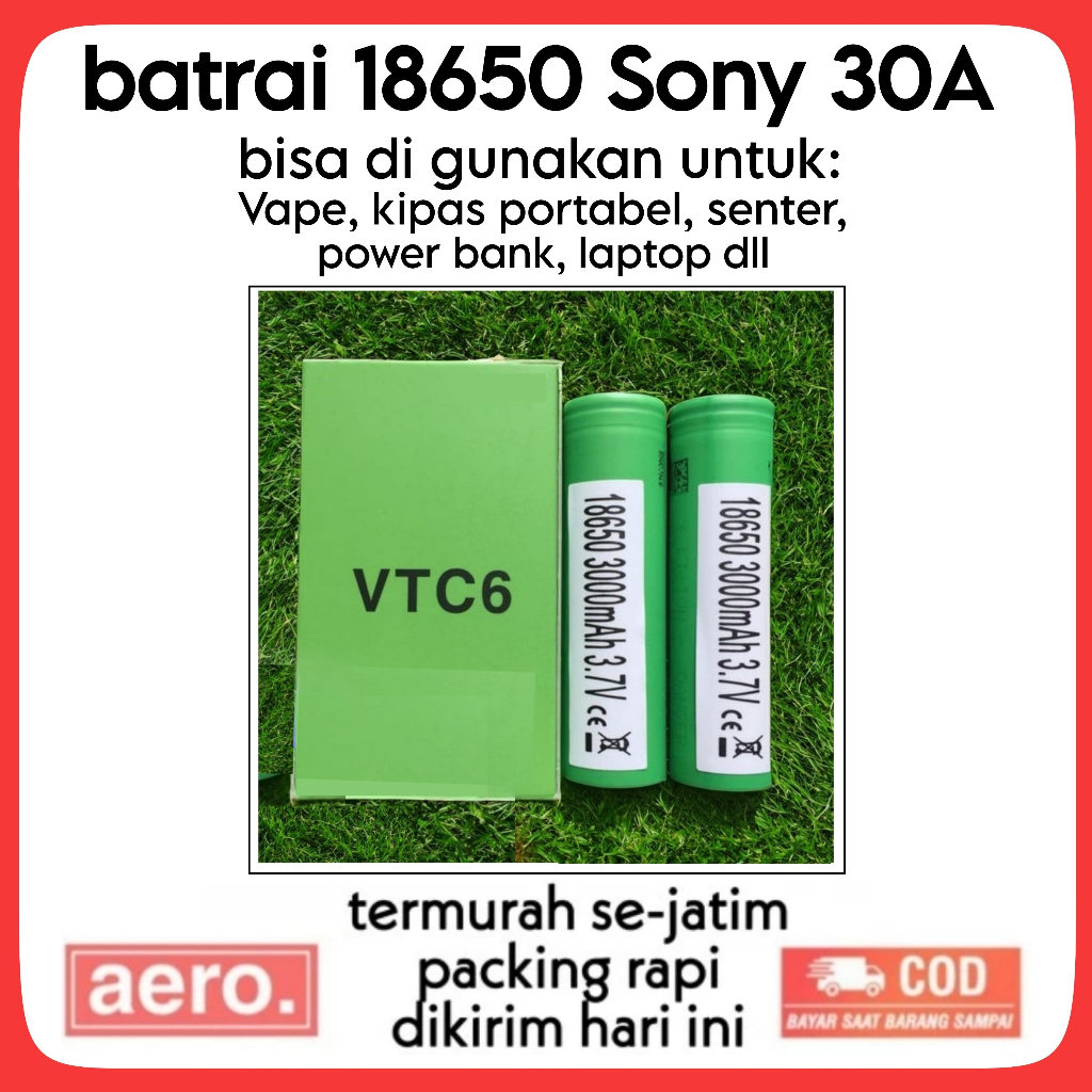 batrai 18650 Sony VTC6 30A 3000mah real