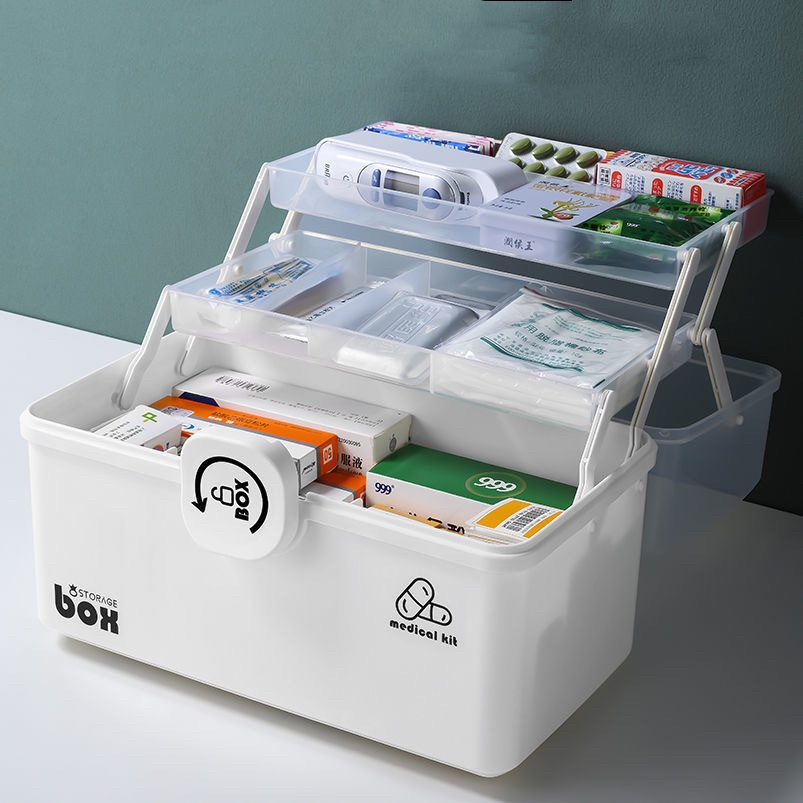 28*16*17cm 3 Layers First Aid Medicine Box Portable Plastic Storage Box/ Kotak Obat P3K 3 Tingkat Mainan Kotak Obat Tool Box