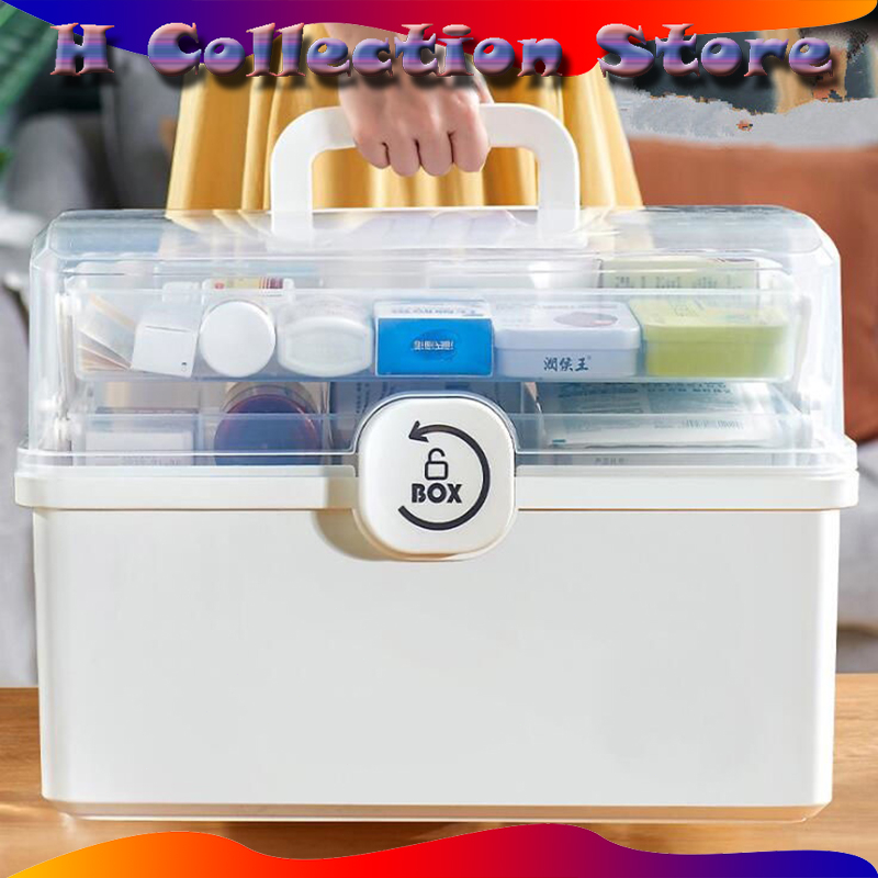 28*16*17cm 3 Layers First Aid Medicine Box Portable Plastic Storage Box/ Kotak Obat P3K 3 Tingkat Mainan Kotak Obat Tool Box