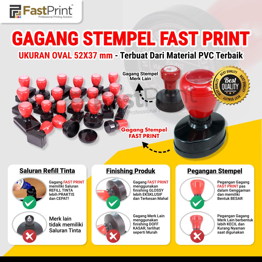 

52X37 - Fast Print Gagang Stempel Flash Model Oval Ukuran 52X37 MM