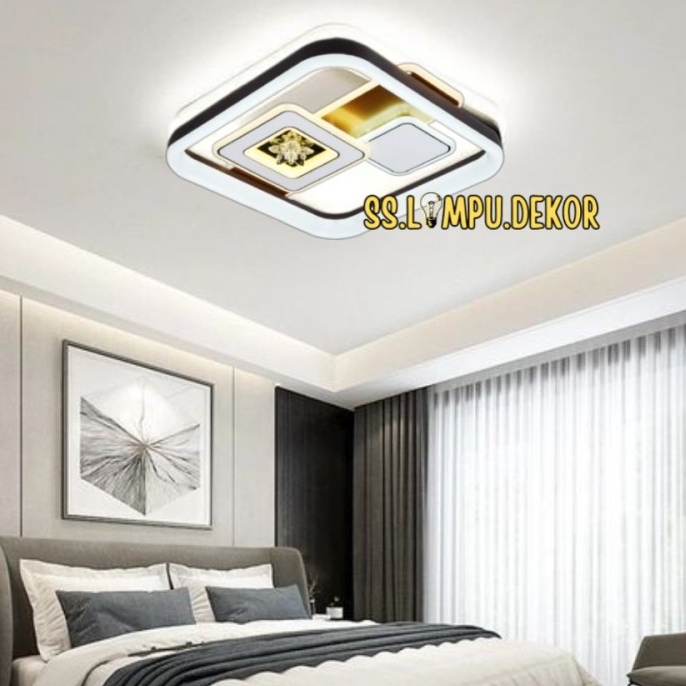 LAMPU HIAS PLAFON LED MINIMALIS MODERN KOTAK KRISTAL NYALA 3 WARNA