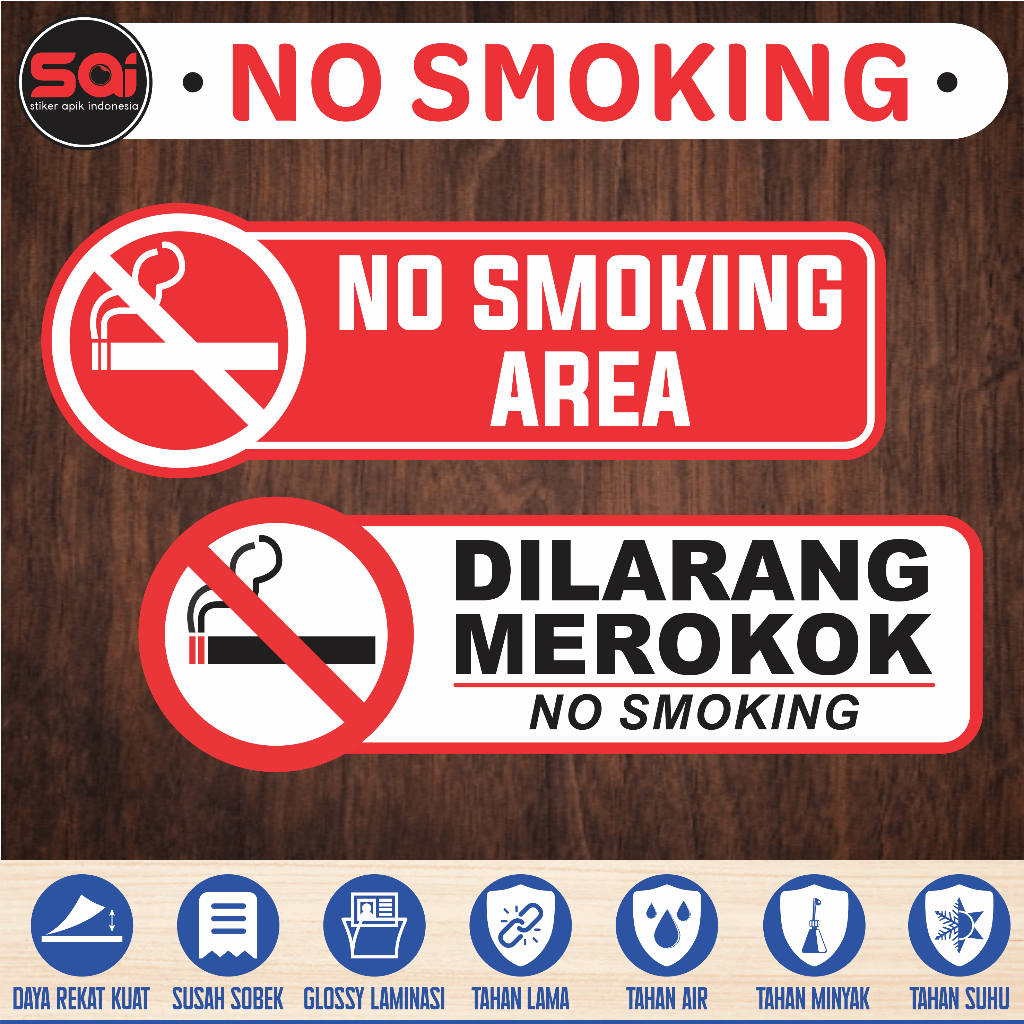 

stiker vinyl anti air DILARANG MEROKOK l NO SMOKING AREA laminasi glossy