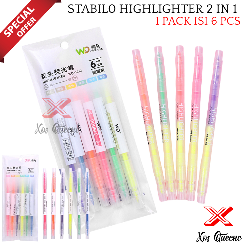 

[XOQ] STABILO WARNA 2 IN 1 / STABILO SET 1 PACK ISI 6 PCS 6 WARNA / HIGHLIGHTER PEN WARNA WARNI / STABILO PANJANG WARNA WARNI