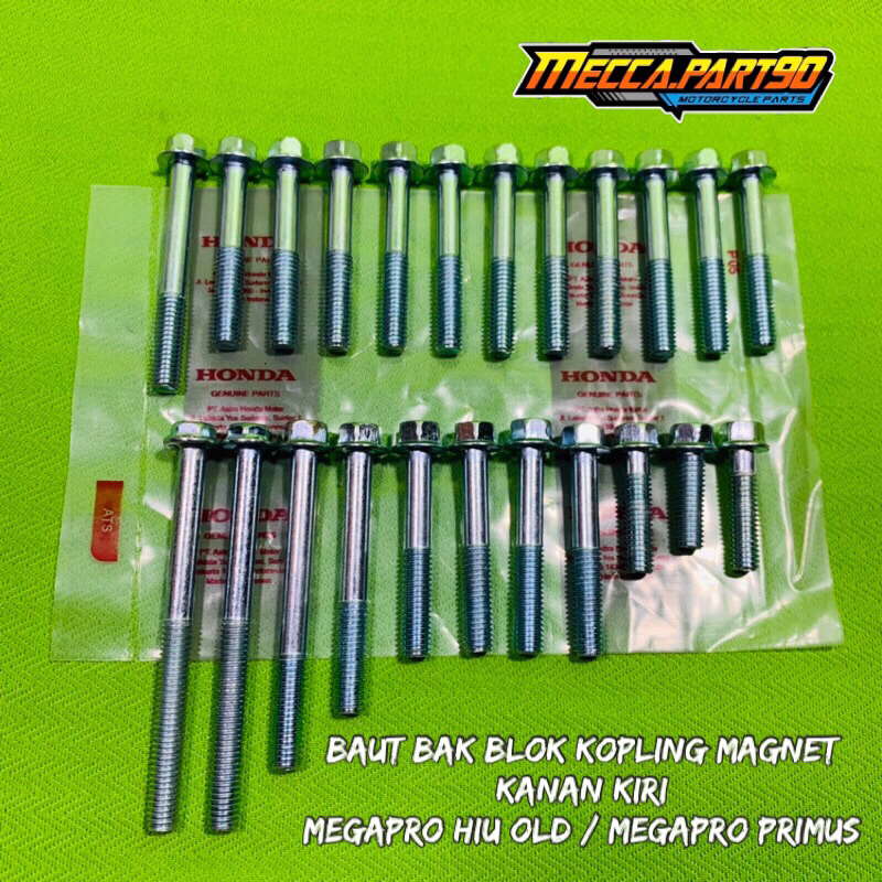 Baut Bak Blok Mesin Kanan Kiri Megapro Primus Megapro Hiu old 1set koping magnet