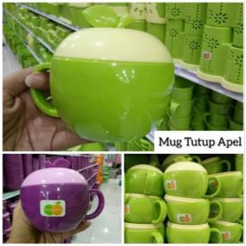 Mug Gelas Tutup Apel Gelas Gagang Cangkir Gelas Tutup Tutup Apel Hijau GOLDEN SUNKIST CANGKIR APEL L