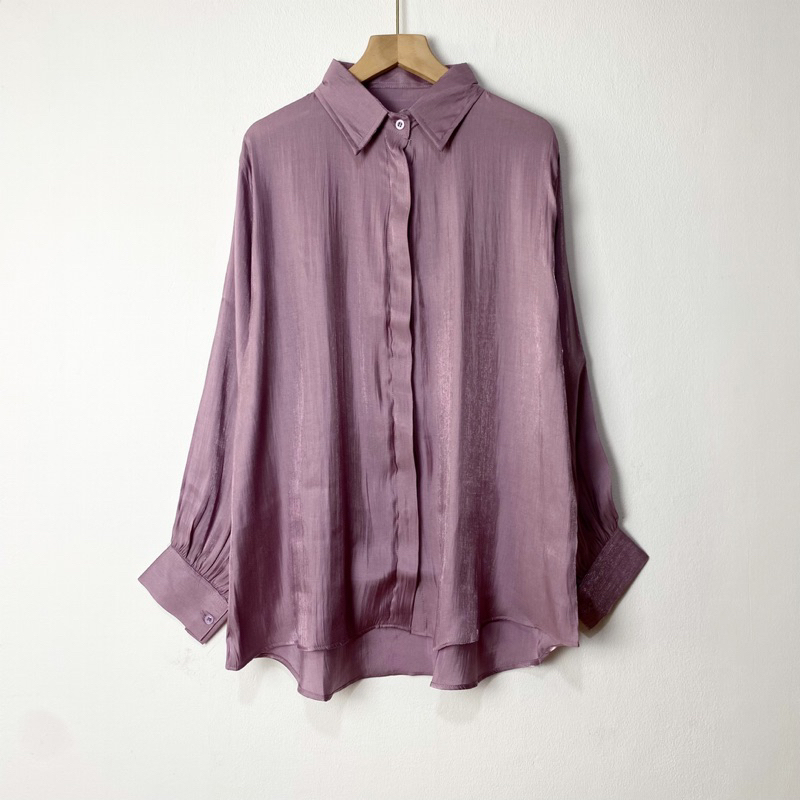 Blouse Shimmer Luna Oversize Premium | Kemeja Silk Wanita