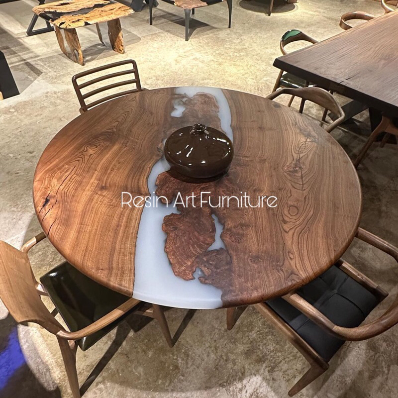 MEJA RESIN BUNDAR / MEJA MAKAN TREMBESI RESIN BUNDAR 90x75 CM