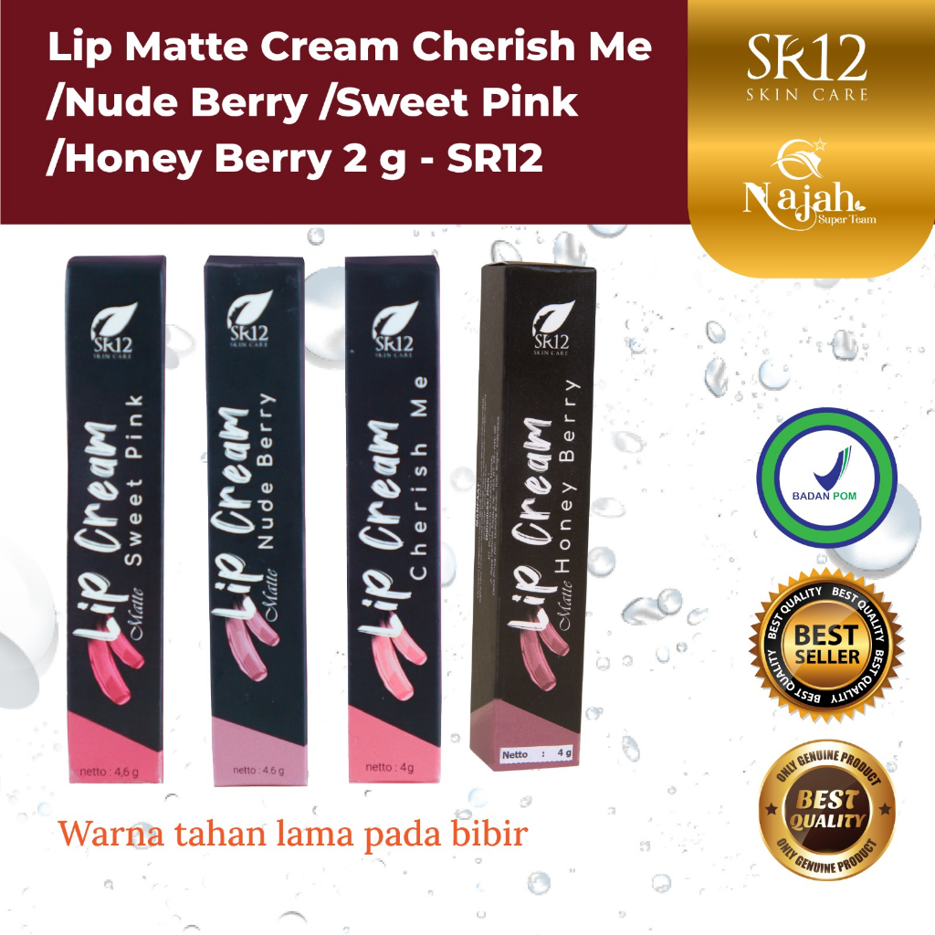 LIP MATTE CREAM SR12 Cherish Me/Nude Berry/SweetPink/Honey Berry Lipstik Dengan Tekture Creamy Tahan