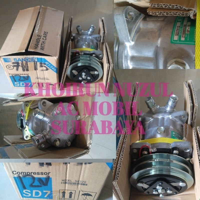 Compresor Kompresor Ac SD7H15 - 7H15 - 12V -12Volt Komplit  - Sanden Asli - Barang Baru