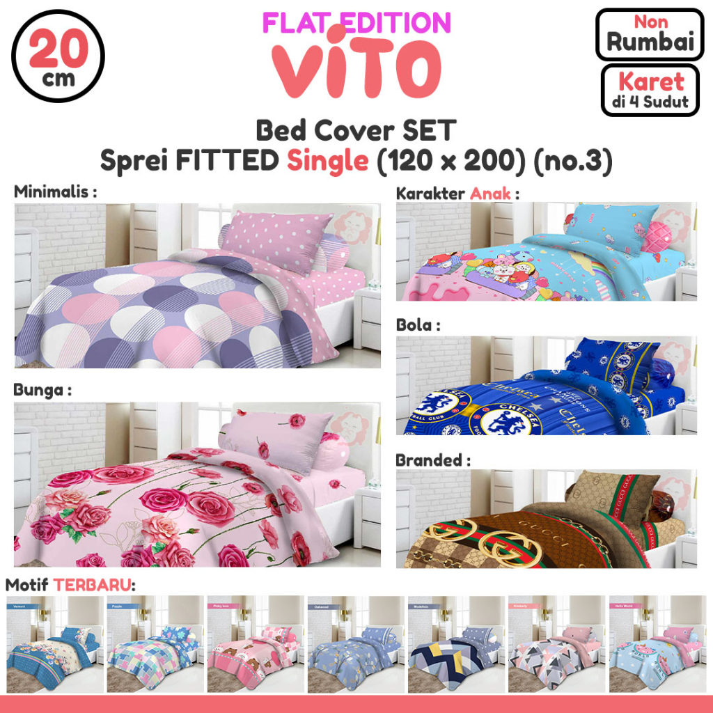 Bed Cover SET SPREI FLAT Single (120 x 200) (no.3) VITO