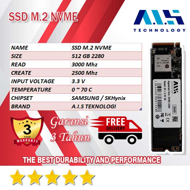 SSD 128 GB / SSD 256 GB / SSD 512 GB / SSD 1TB MSATA M.2 SATA M.2 NVME AIS TEKNOLOGI