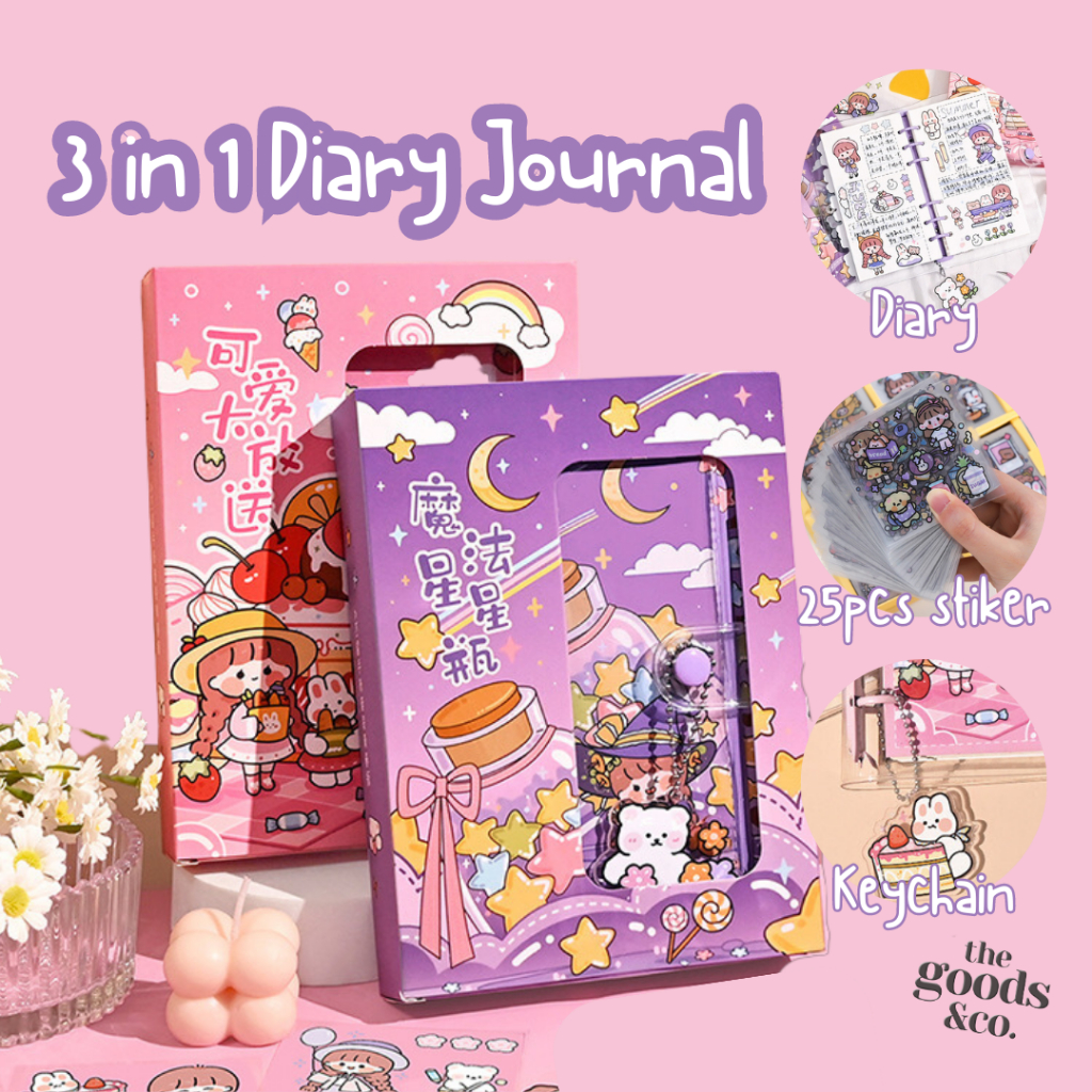 

Cute Diary Journal Korea Style Binder Diary Set Lengkap Kertas A6 Buku Catatan Harian Notebook