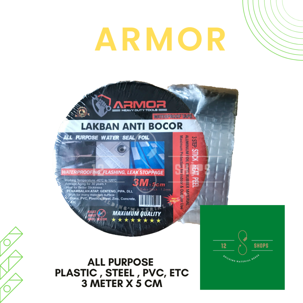 Armor Isolasi Ajaib Lakban Anti air waterproof kuat anti bocor untuk tambal atap seng pipa plastik