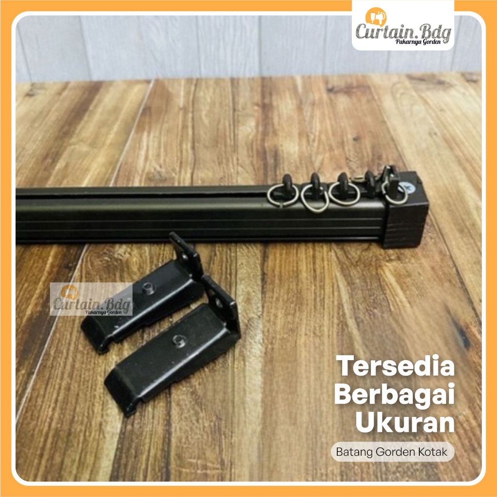 Batang Gorden Kotak Alkan Minimalis Curtain.Bdg - Besi Hordeng Full Set 2 Meter Hitam - Tiang Pengai