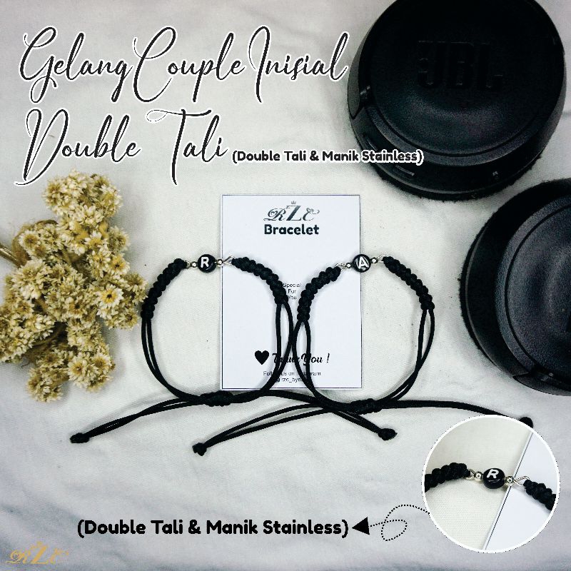 RZC Gelang  INISIAL Tali ( Double )RZC Gelang INISIAL BULAT PIPIH || pria wanita  || Tali model Doub