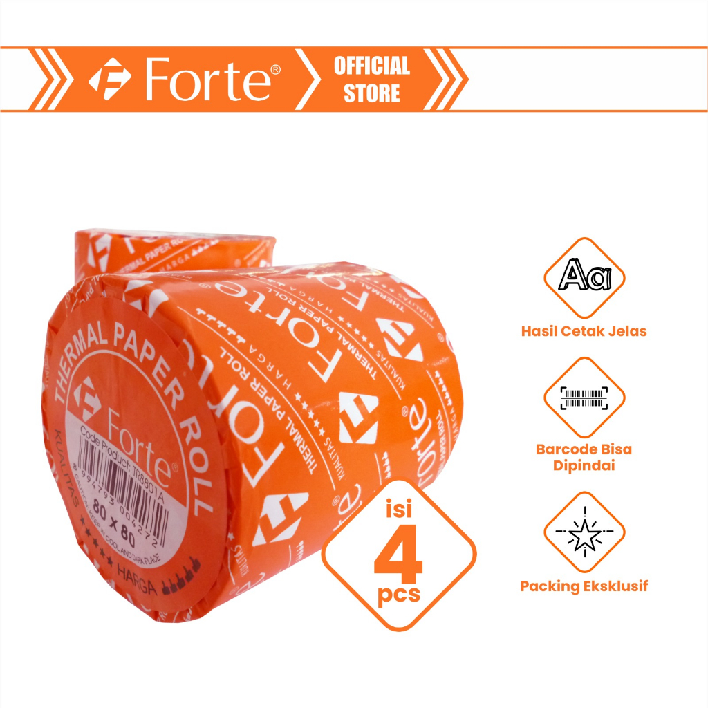 

[Forte] [4pcs] Kertas Thermal Struk Roll Kasir 80x80